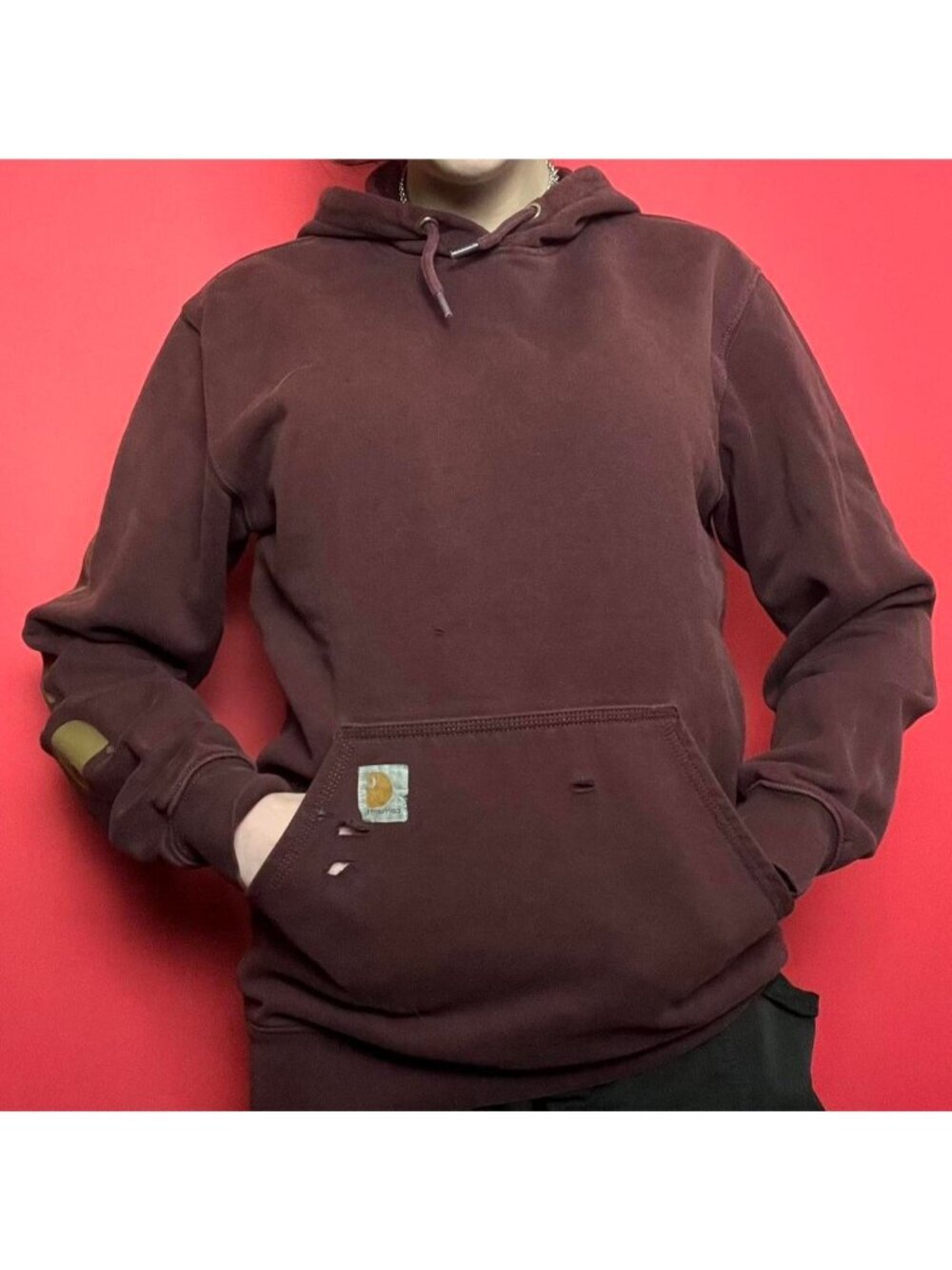 Carhartt  / burgundy wine red hoodie with graphics down the arm ❤️💛​